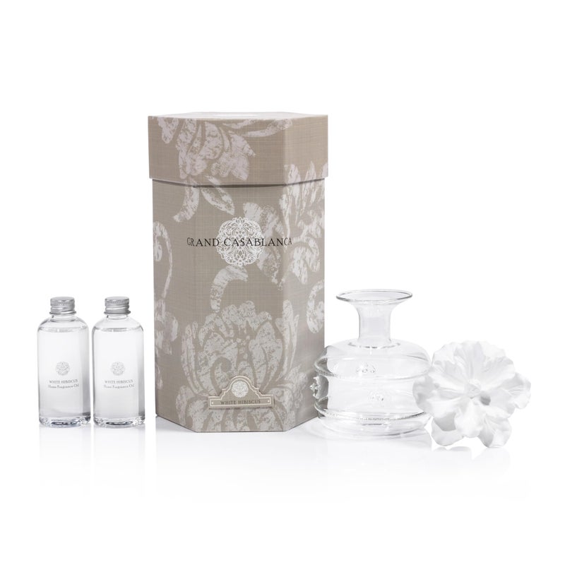 Zodax Grand Casablanca Porcelain Oil Diffuser - Home Fragrance Oil Diffuser Ideal for Living Room, Bathroom, Office - Flower Design - Gift Box Packaging Included - White Hibiscus - 6.76 Oz. - Image 2
